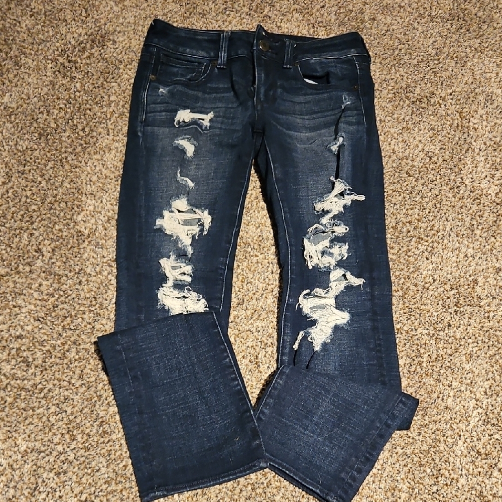 American Eagle Outfitters Artist Crop Dark Blue Distressed Jeans